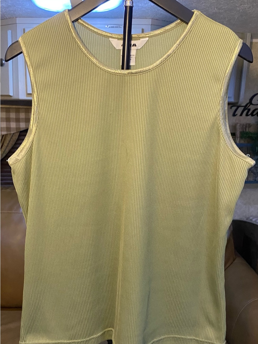 ALIA Sage Green Ribbed Tank Top Plus Size 1X Sleeveless Metallic Trim